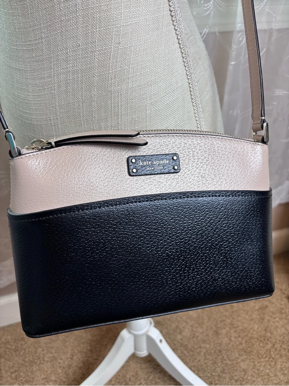 kate spade Two-Tone Black and Beige Pebble Leather Crossbody